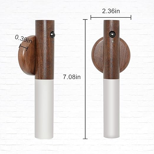 Glass & Wood Motion Sensor LED Night Light – Wireless Rechargeable Wall Lamp (Brown)