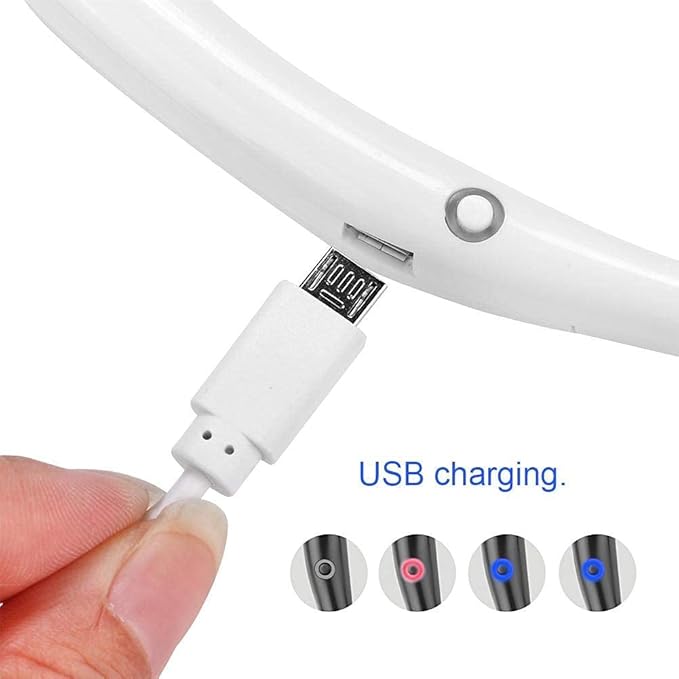 Portable USB Rechargeable Neckband Fan with LED Light – Hands-Free Personal Cooling Fan (White)